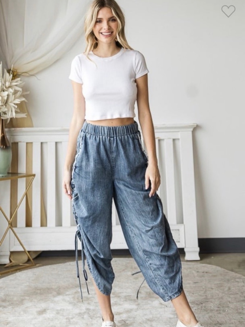 Oli & Hali Washed Blue Tencel Cinch Side-Tie Pants